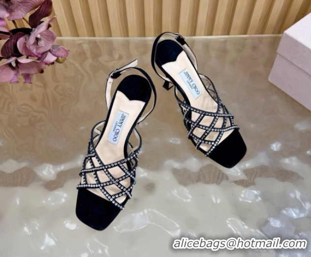Best Price Jimmy Choo Suede and Strass Heel Sandals 9cm JC020701 Black 2026
