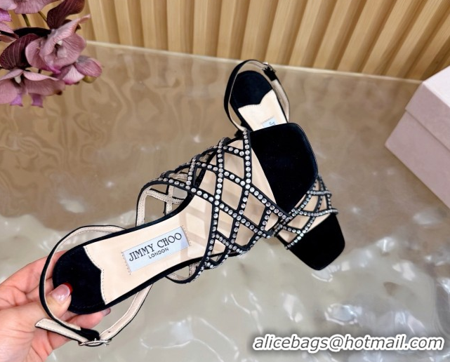 Best Price Jimmy Choo Suede and Strass Heel Sandals 9cm JC020701 Black 2026
