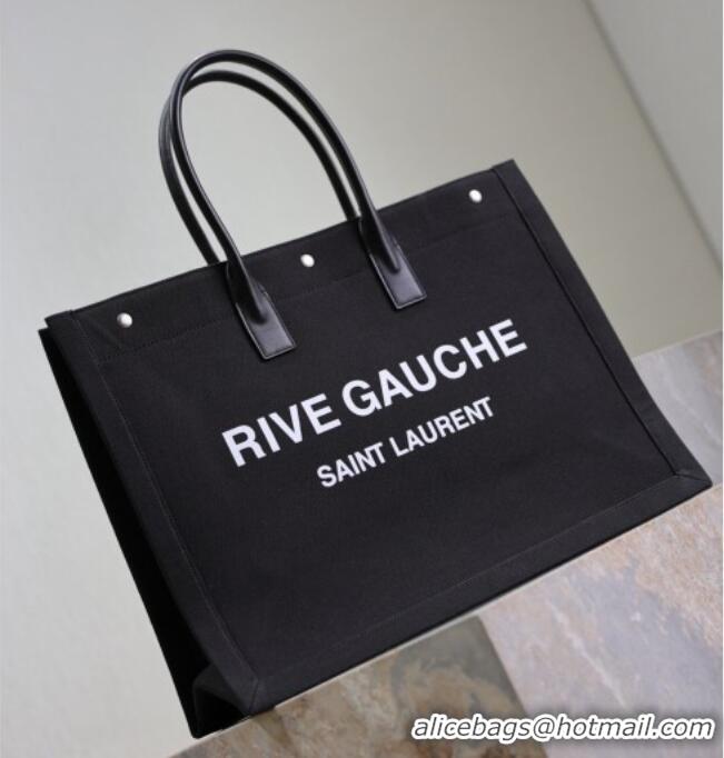 Luxurious Saint Laurent Rive Gauche Large Tote bag in Linen and Cotton 509415 Black 2026