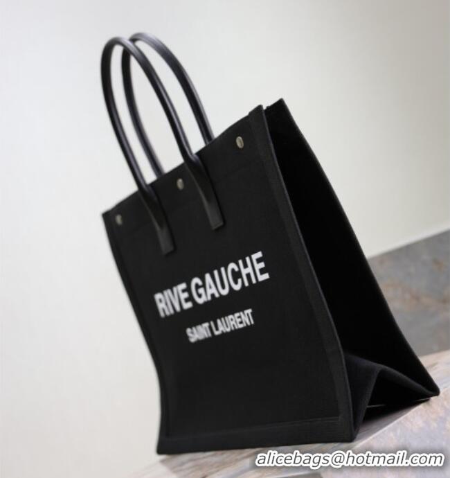 Luxurious Saint Laurent Rive Gauche Large Tote bag in Linen and Cotton 509415 Black 2026