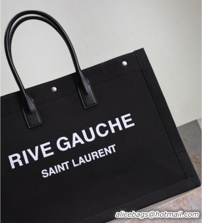 Luxurious Saint Laurent Rive Gauche Large Tote bag in Linen and Cotton 509415 Black 2026
