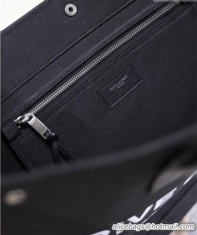 Luxurious Saint Laurent Rive Gauche Large Tote bag in Linen and Cotton 509415 Black 2026