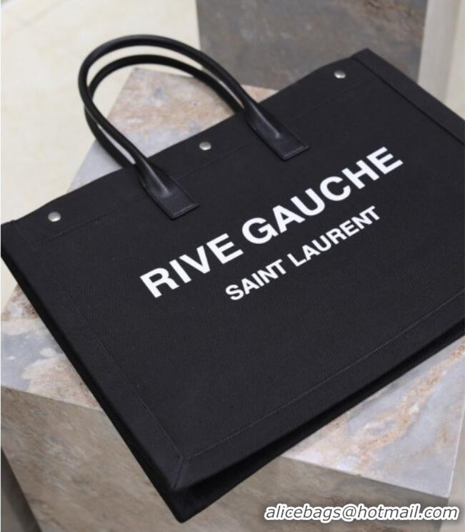 Luxurious Saint Laurent Rive Gauche Large Tote bag in Linen and Cotton 509415 Black 2026