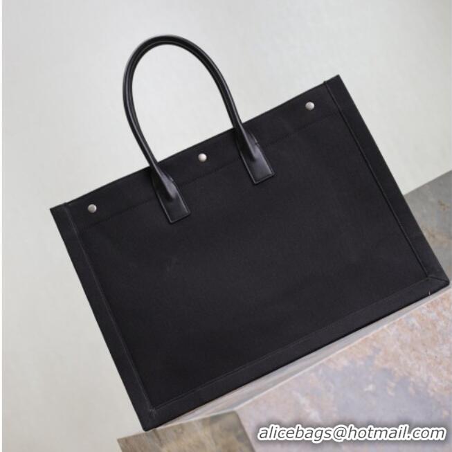 Luxurious Saint Laurent Rive Gauche Large Tote bag in Linen and Cotton 509415 Black 2026