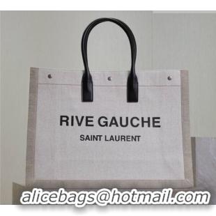 Good Quality Saint Laurent Rive Gauche Large Tote bag in Linen and Cotton 509415 White 2026