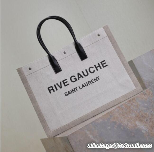 Good Quality Saint Laurent Rive Gauche Large Tote bag in Linen and Cotton 509415 White 2026