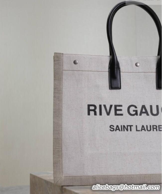 Good Quality Saint Laurent Rive Gauche Large Tote bag in Linen and Cotton 509415 White 2026