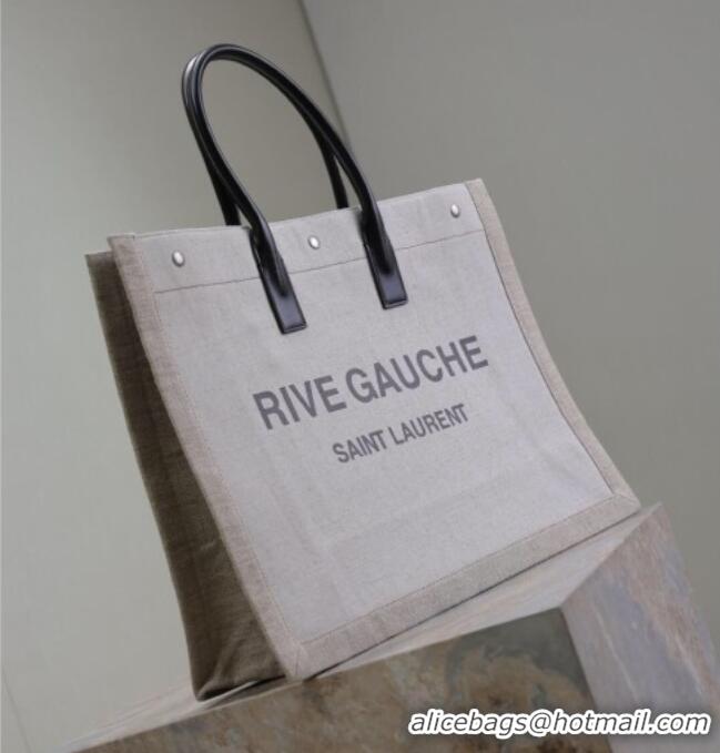 Good Quality Saint Laurent Rive Gauche Large Tote bag in Linen and Cotton 509415 White 2026