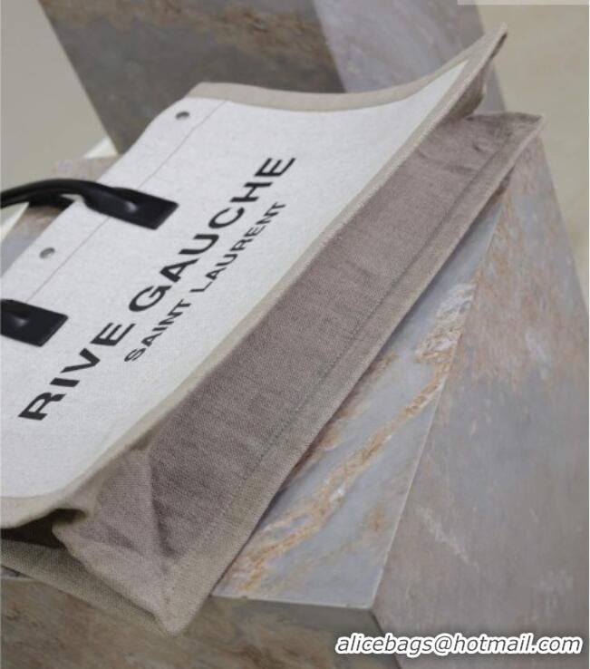 Good Quality Saint Laurent Rive Gauche Large Tote bag in Linen and Cotton 509415 White 2026