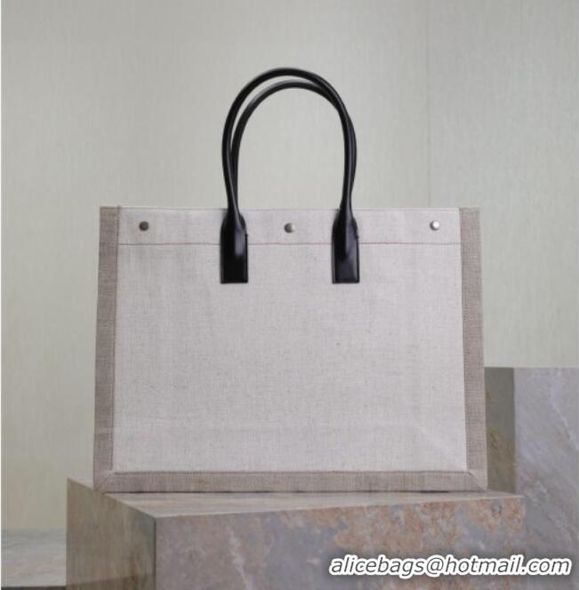 Good Quality Saint Laurent Rive Gauche Large Tote bag in Linen and Cotton 509415 White 2026