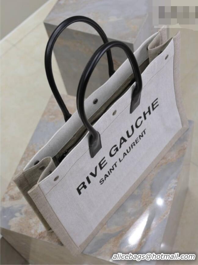 Good Quality Saint Laurent Rive Gauche Large Tote bag in Linen and Cotton 509415 White 2026