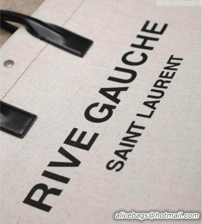 Good Quality Saint Laurent Rive Gauche Large Tote bag in Linen and Cotton 509415 White 2026