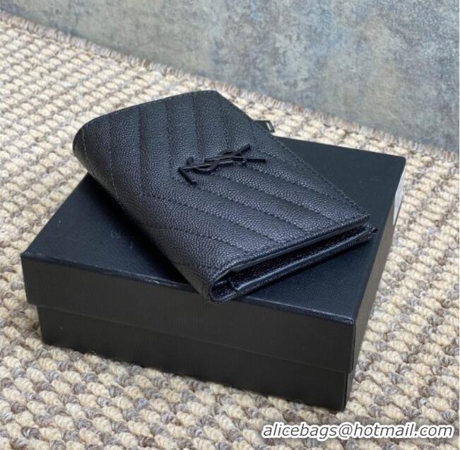 Good Taste Saint Laurent Grained Leather Short Wallet 575974 All Black 2026