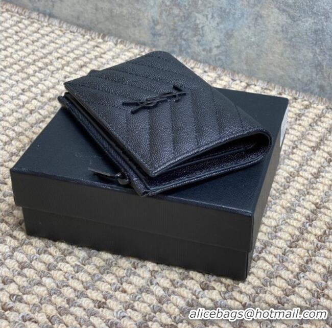 Good Taste Saint Laurent Grained Leather Short Wallet 575974 All Black 2026
