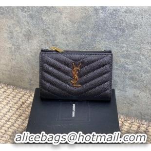 Inexpensive Saint Laurent Grained Leather Short Wallet 575974 Black/Gold 2026