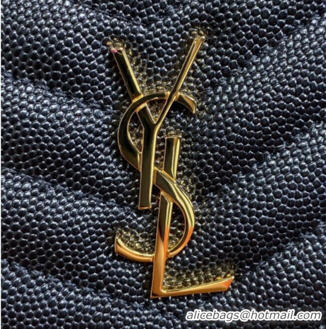 Inexpensive Saint Laurent Grained Leather Short Wallet 575974 Black/Gold 2026