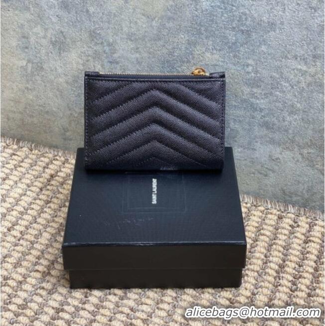 Inexpensive Saint Laurent Grained Leather Short Wallet 575974 Black/Gold 2026