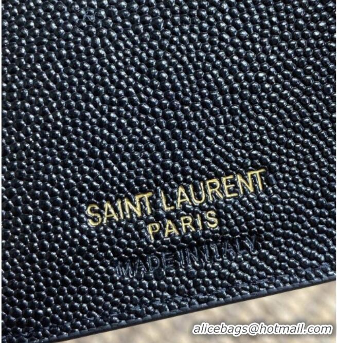 Inexpensive Saint Laurent Grained Leather Short Wallet 575974 Black/Gold 2026
