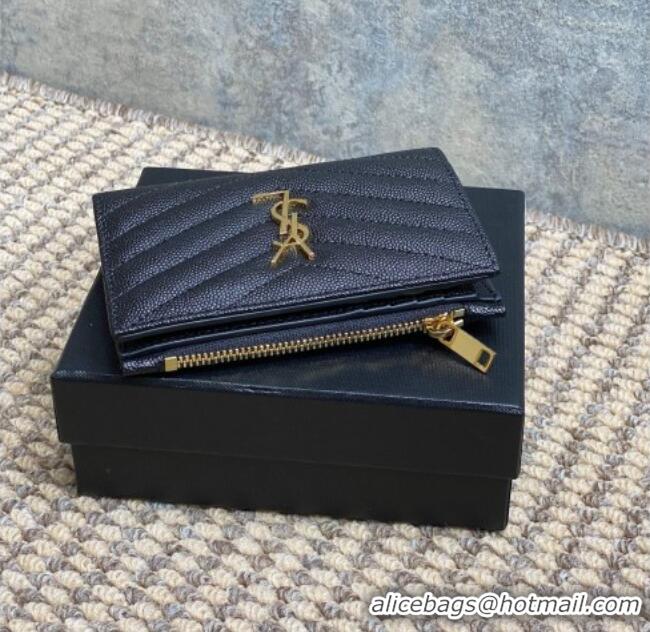 Inexpensive Saint Laurent Grained Leather Short Wallet 575974 Black/Gold 2026