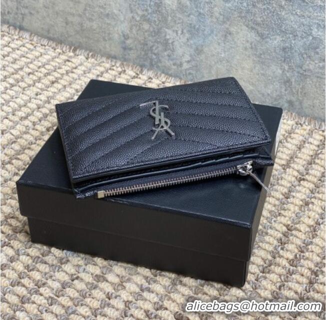 Buy Discount Saint Laurent Grained Leather Short Wallet 575974 Black/Silver 2026