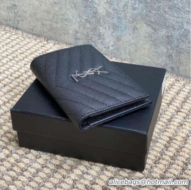 Buy Discount Saint Laurent Grained Leather Short Wallet 575974 Black/Silver 2026