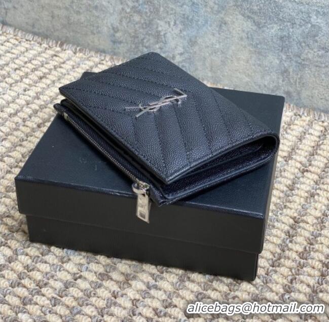 Buy Discount Saint Laurent Grained Leather Short Wallet 575974 Black/Silver 2026