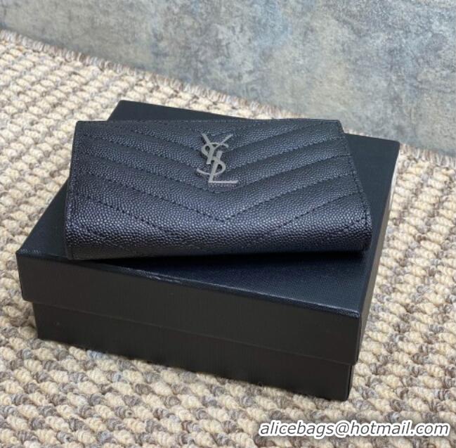 Buy Discount Saint Laurent Grained Leather Short Wallet 575974 Black/Silver 2026