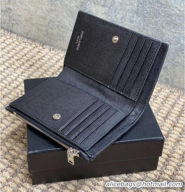 Buy Discount Saint Laurent Grained Leather Short Wallet 575974 Black/Silver 2026