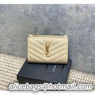 Reasonable Price Saint Laurent Grained Leather Short Wallet 575974 Beige 2026