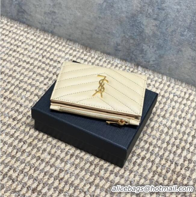 Reasonable Price Saint Laurent Grained Leather Short Wallet 575974 Beige 2026