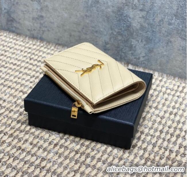 Reasonable Price Saint Laurent Grained Leather Short Wallet 575974 Beige 2026