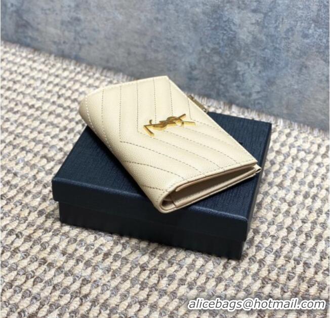 Reasonable Price Saint Laurent Grained Leather Short Wallet 575974 Beige 2026