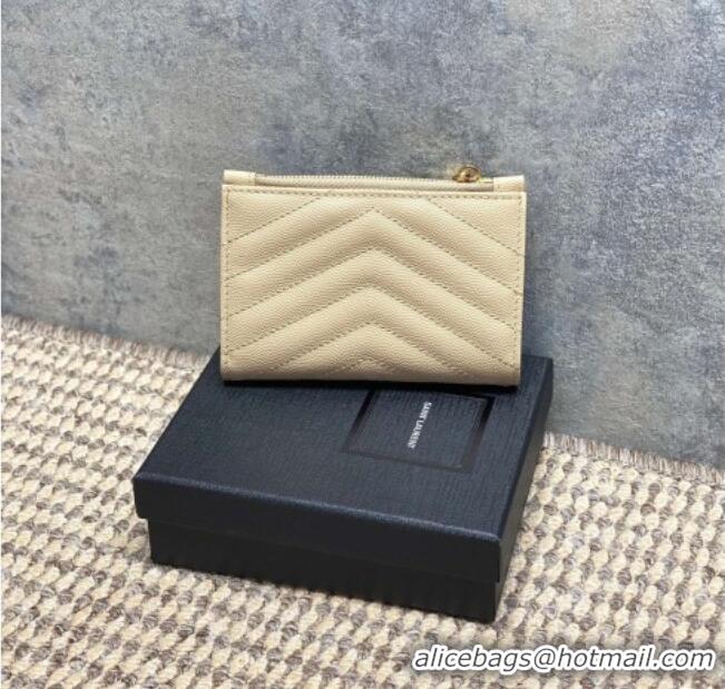 Reasonable Price Saint Laurent Grained Leather Short Wallet 575974 Beige 2026