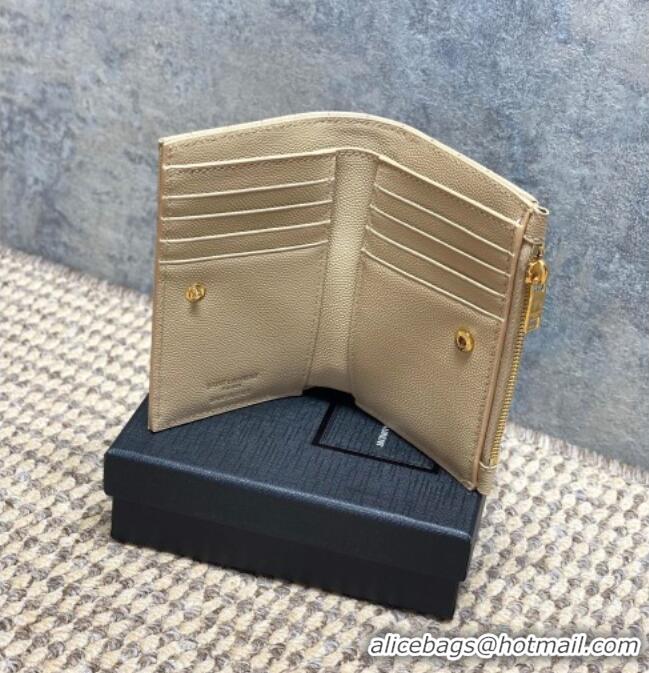 Reasonable Price Saint Laurent Grained Leather Short Wallet 575974 Beige 2026