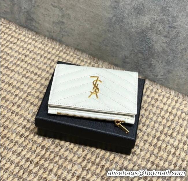 Free Shipping Discount Saint Laurent Grained Leather Short Wallet 575974 White 2026