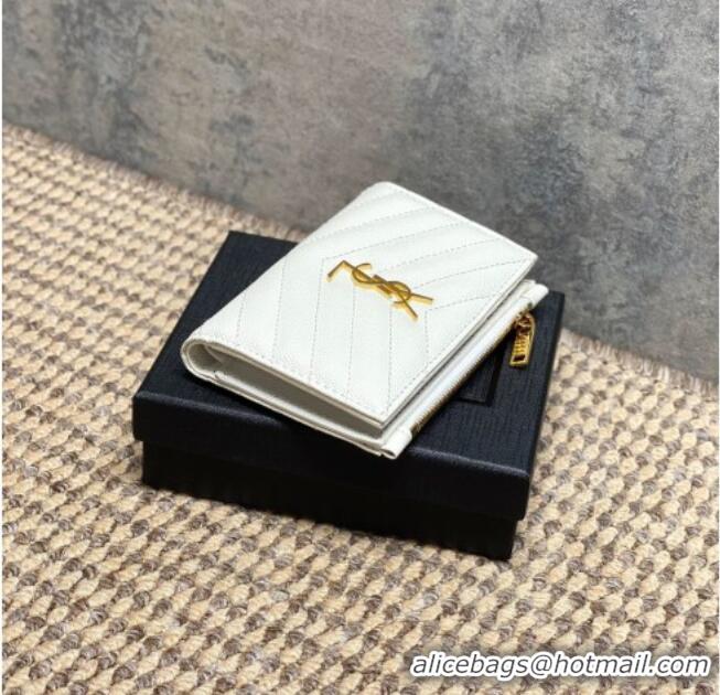 Free Shipping Discount Saint Laurent Grained Leather Short Wallet 575974 White 2026