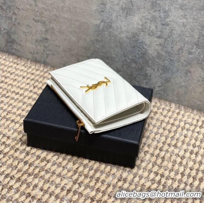 Free Shipping Discount Saint Laurent Grained Leather Short Wallet 575974 White 2026