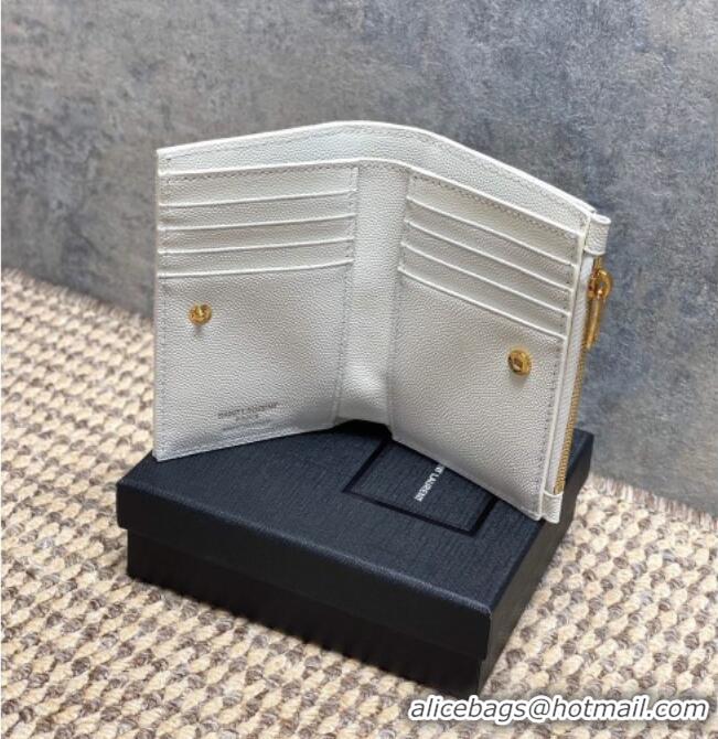 Free Shipping Discount Saint Laurent Grained Leather Short Wallet 575974 White 2026