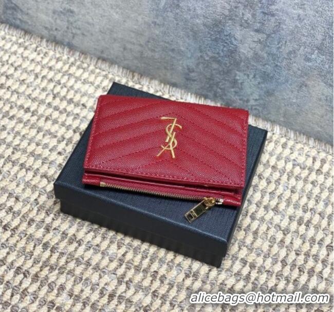 Famous Brand Saint Laurent Grained Leather Short Wallet 575974 Red 2026