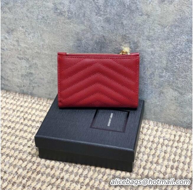 Famous Brand Saint Laurent Grained Leather Short Wallet 575974 Red 2026