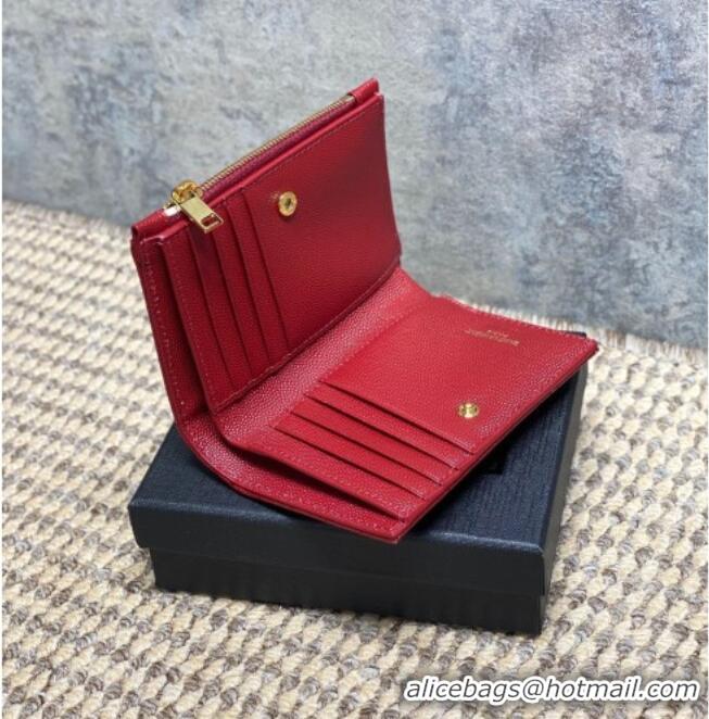 Famous Brand Saint Laurent Grained Leather Short Wallet 575974 Red 2026
