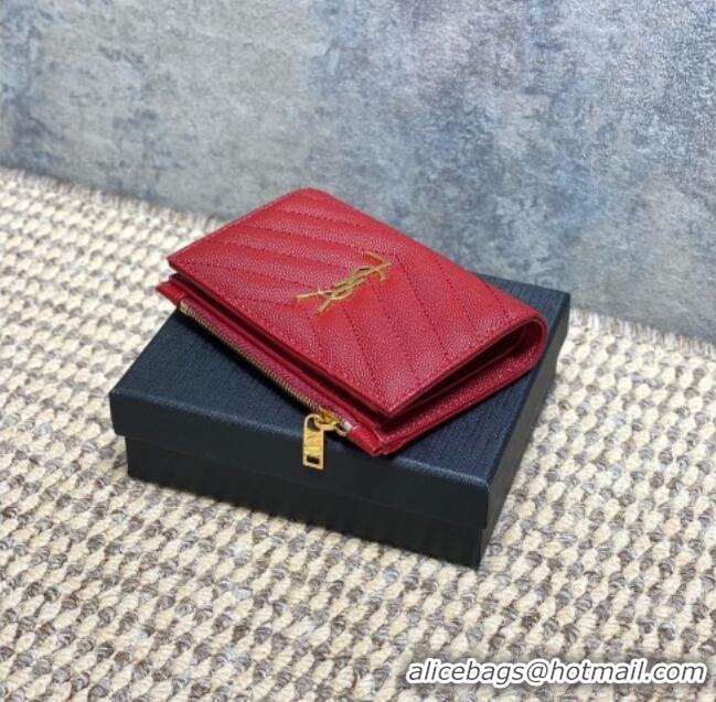 Famous Brand Saint Laurent Grained Leather Short Wallet 575974 Red 2026