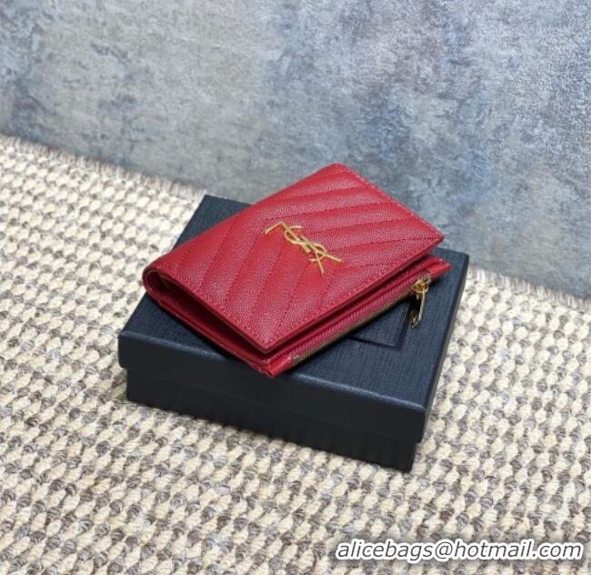 Famous Brand Saint Laurent Grained Leather Short Wallet 575974 Red 2026