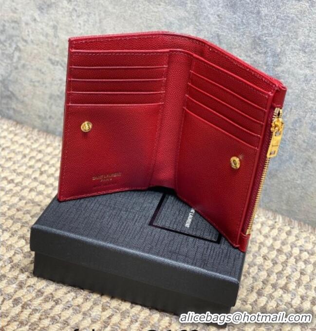 Famous Brand Saint Laurent Grained Leather Short Wallet 575974 Red 2026
