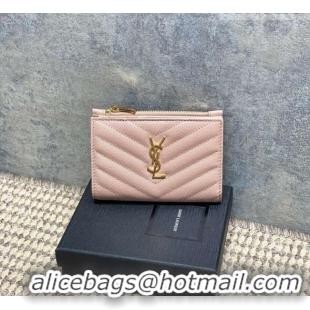 Top Grade Saint Laurent Grained Leather Short Wallet 575974 Pink 2026
