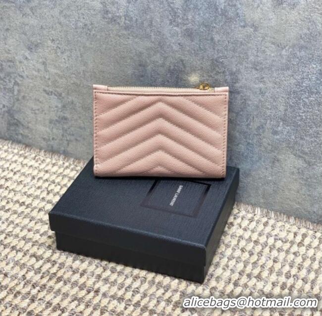 Top Grade Saint Laurent Grained Leather Short Wallet 575974 Pink 2026