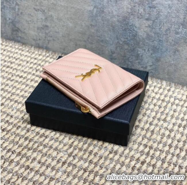 Top Grade Saint Laurent Grained Leather Short Wallet 575974 Pink 2026