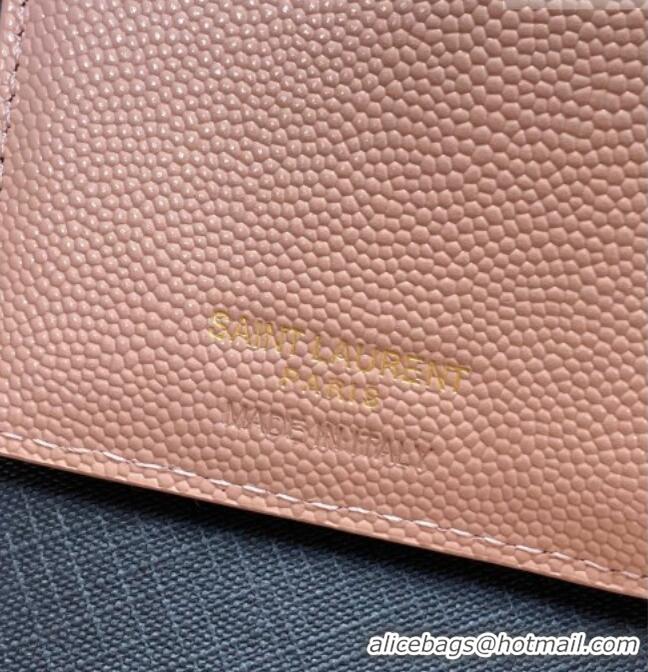 Top Grade Saint Laurent Grained Leather Short Wallet 575974 Pink 2026