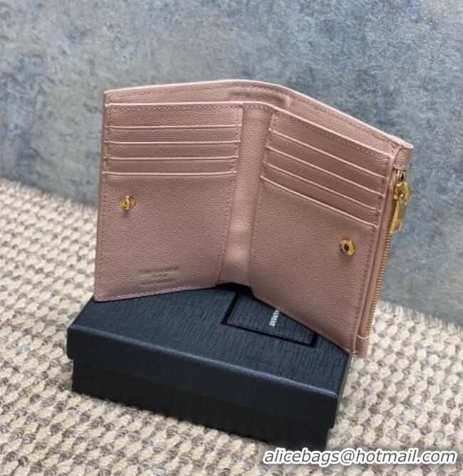 Top Grade Saint Laurent Grained Leather Short Wallet 575974 Pink 2026