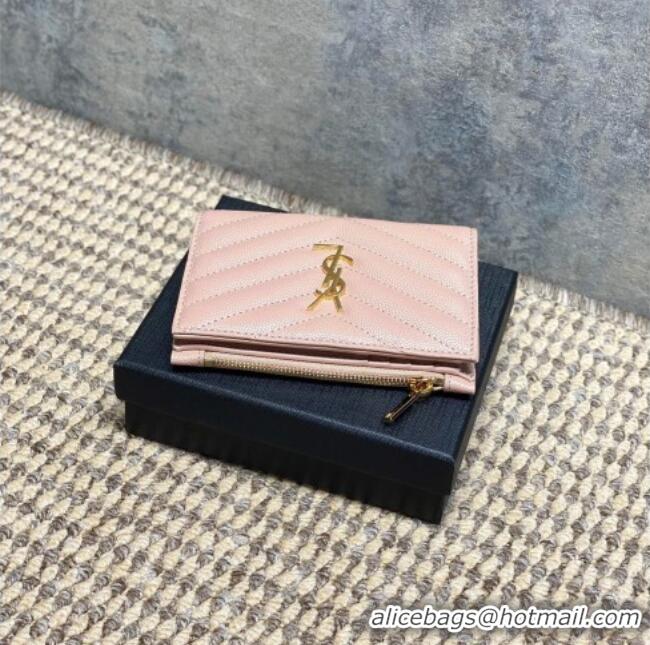 Top Grade Saint Laurent Grained Leather Short Wallet 575974 Pink 2026